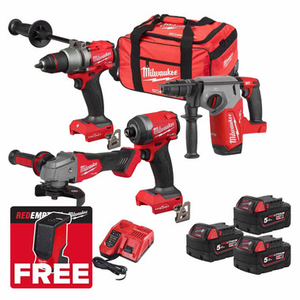 Milwaukee M18 ONEPP4A3-503B 18V Fuel One-Key 4 Piece Tool Kit with 3x 5.0Ah Batteries