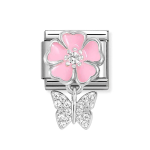 Classic Silver Pink Peach Blossom Pendant Butterfly Charm