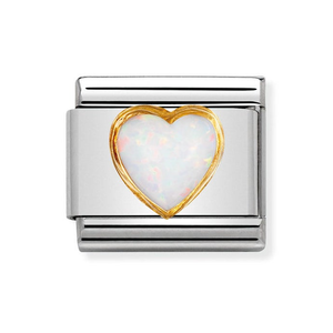 Classic Gold White Opal October Birthstone Heart Charm