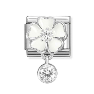 Classic Silver White Peach Blossom Pendant Round Charm