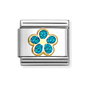 Classic Gold Glitter Light Blue Flower Charm