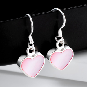 Signature Silver Pink Mother of Pearl Heart Drop Earrings