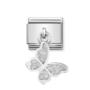 Classic Silver Glitter Butterfly Pendant Charm