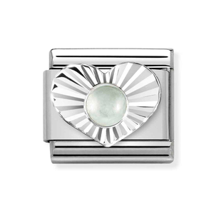 Classic Silver Faceted Heart Milky Aquamarine Charm