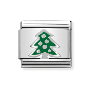 Classic Silver Green Christmas Tree Charm