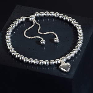 CANDY Love Silver Heart Charm Beaded Slider Bracelet