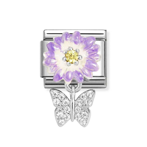 Classic Silver Purple Flower Pendant Butterfly Charm