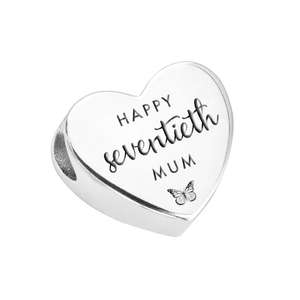 Signature Silver Happy 70th Mum Heart Charm