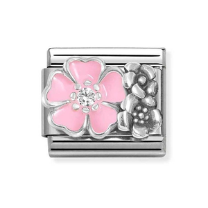 Classic Silver Pink Blossom with Flowers Charm