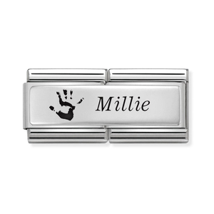 Classic Silver Handprint/Footprint Engraving Double Charm