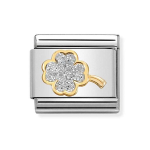 Classic Gold Four Leaf Clover with Glitter Charm