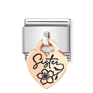 Classic Rose Gold Sister Flower Heart Pendant Charm