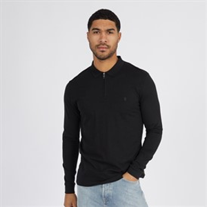 French Connection Mens Jersey Zip Long Sleeve Polo Shirt Black