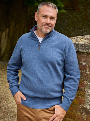 Blue Lambswool Zip Jumper