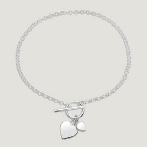 CANDY Love Silver Two Hearts T-Bar Bracelet