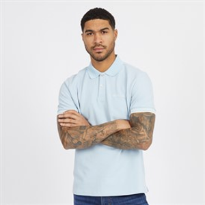 Ben Sherman Mens Heavyweight Chequerboard Cuff Polo Pale Blue