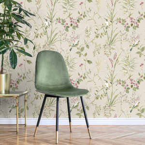 Crown Mariko Floral Treebird Natural Metallic Wallpaper - M1855