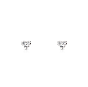 Signature Silver Triple CZ Small Heart Stud Earrings