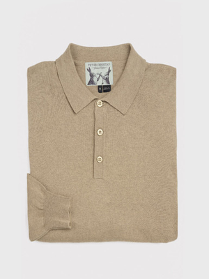 Sand Knitted Polo Jumper