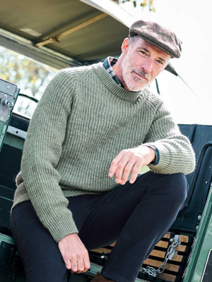 Sage Green Pure Wool Ribbed Fisherman Jumper