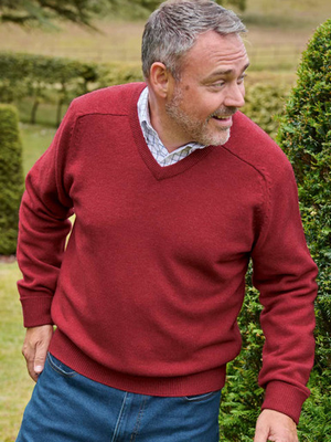 Ruby Red Lambswool V-Neck Jumper