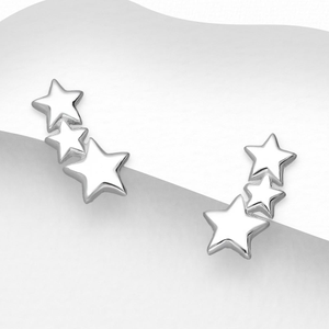 Signature Silver Plain Star Trio Stud Earrings
