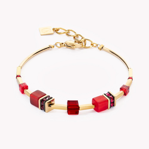 Graduated GEOCUBE Bracelet Gold Plated Red Crystal