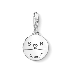 Classic Silver Line Drawn Initials & Date Disc Charm