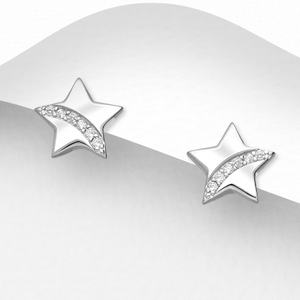 Signature Silver CZ Shooting Star Stud Earrings