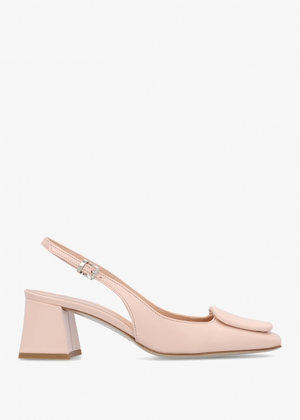 Nessie Nude Leather Block Heel Sling Backs