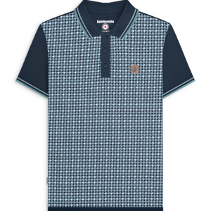 Lambretta Mens Houndstooth Short Sleeve Polo Shirt - 2XL / Navy