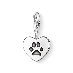 Classic Silver Paw Print Engraving Heart Charm