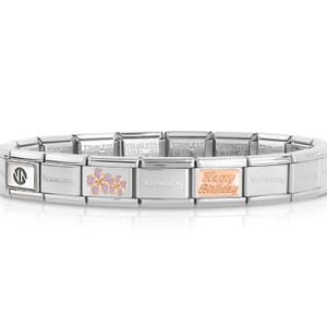 Classic Rose Gold Happy Birthday Flowers Charm Bracelet