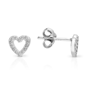 Signature Silver CZ Open Heart Stud Earrings