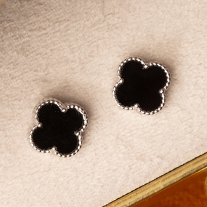 Signature Silver Onyx Clover Stud Earrings