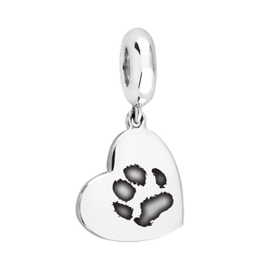 Signature Silver Medium Heart Paw Print Engraving Pendant Charm