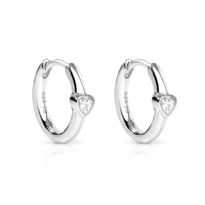 Signature Silver CZ Heart Huggie Hoop Earrings