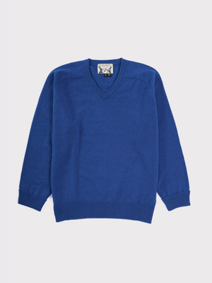 Blue Lambswool V-Neck Jumper