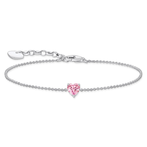 Silver Pink CZ Heart Bracelet