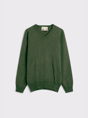 Green Lambswool V-Neck Jumper