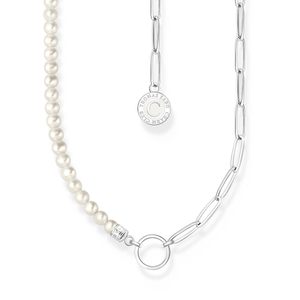 Classic Silver Coin Link Chain Pearl Charm Necklace