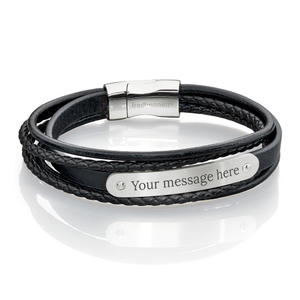 Multi-Band Black Leather Bracelet with Steel ID Bar