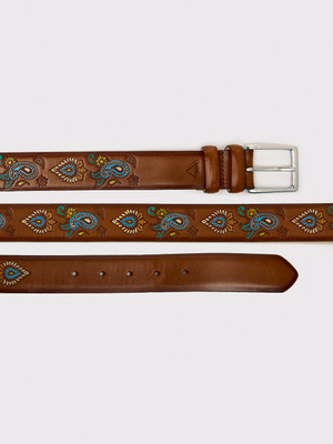 Tan Paisley Hand Painted Leather Belt
