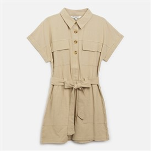 Brave Soul Womens Utility Linen Playsuit Stone