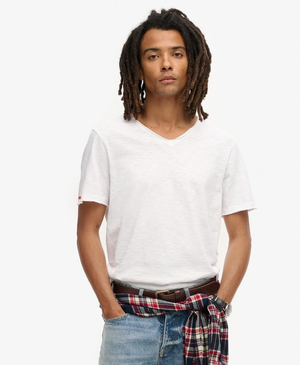 T-shirt in tessuto fiammato con scollo a V e orlo non rifinito