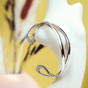 Portrait Sketch Silver Crossover Cuff Bangle