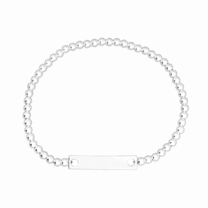 Signature Engravable Silver Beaded Bar Bracelet