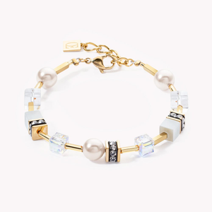 Classic GEOCUBE Bracelet Gold Plated Crystal Pearl White