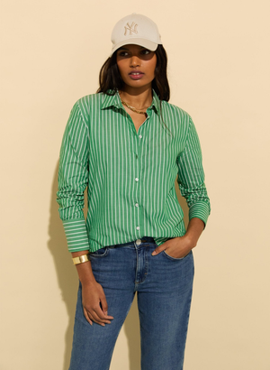 Rishma Organic Cotton Stripe Shirt - UK 14 | EU 40 | US 10 / Emerald Green & White Stripe