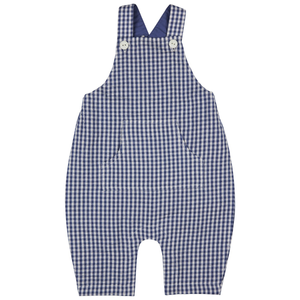 Baby Dungarees Blue Check 6-12 Months
